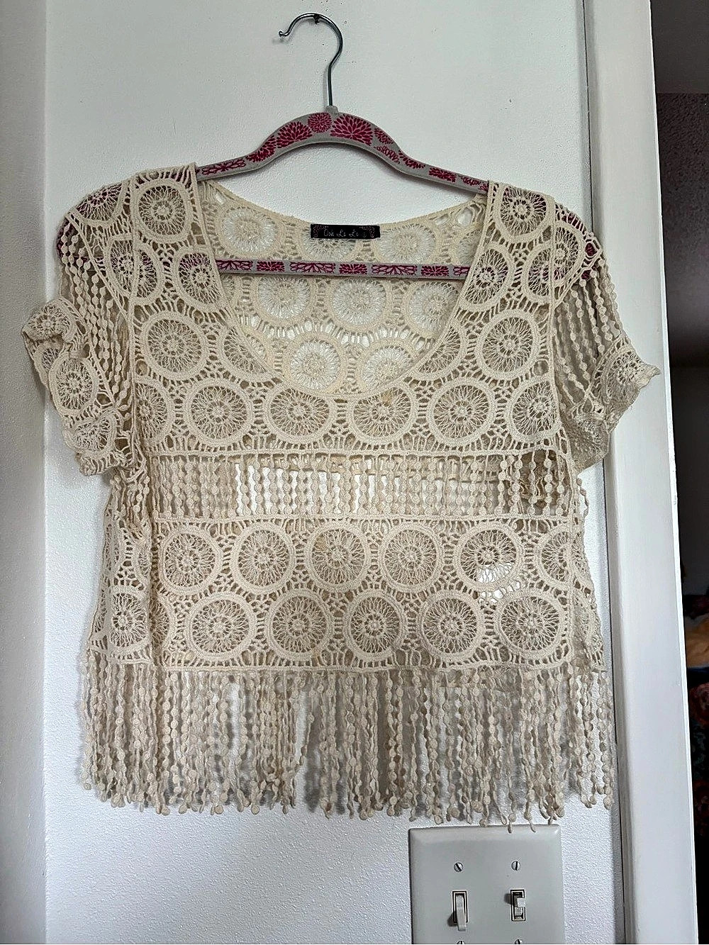 Oh La Crochet Fringe Blouse in Cream